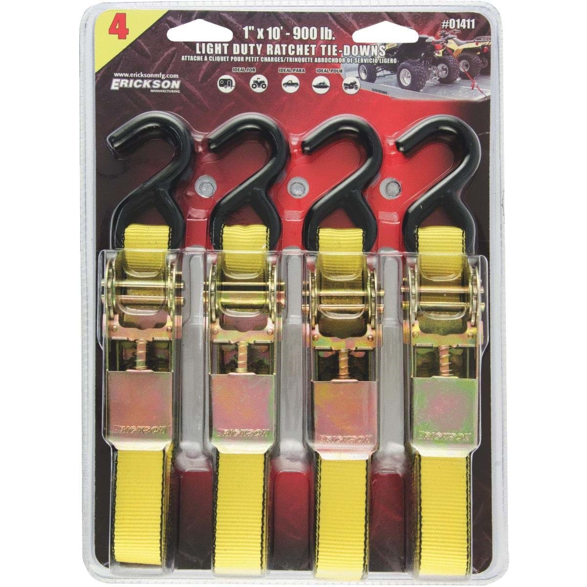 Picture of Erickson 4-Pk Light-Duty Ratchet Strap - 1"x10'