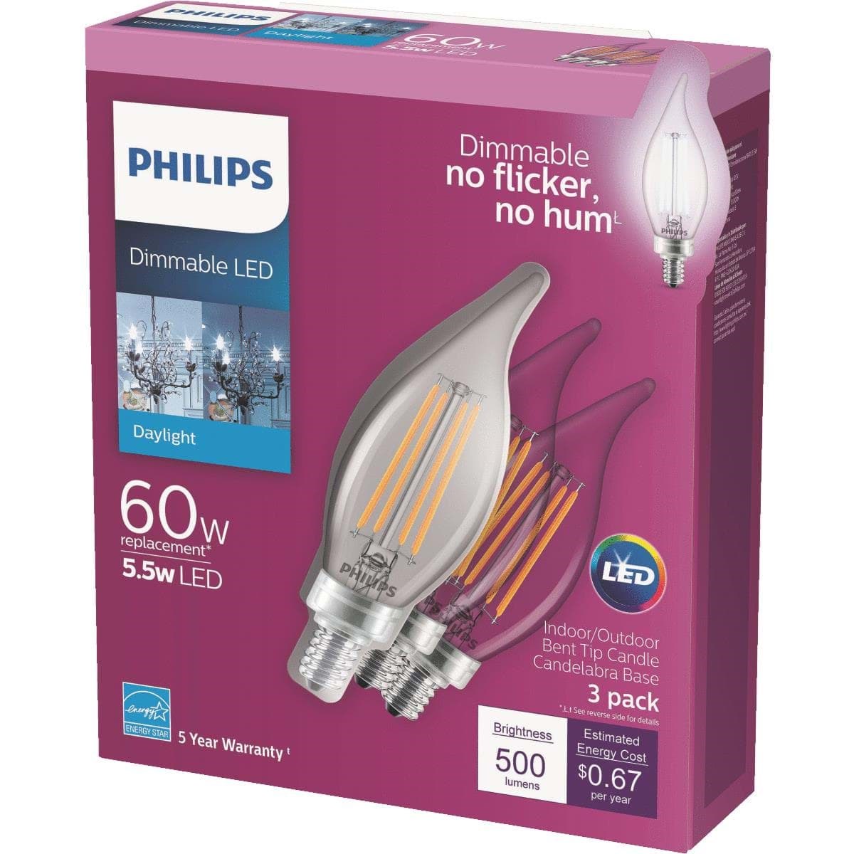 Picture of Philips BA11 Candelabra Dimmable LED Decorative Light Bulb
