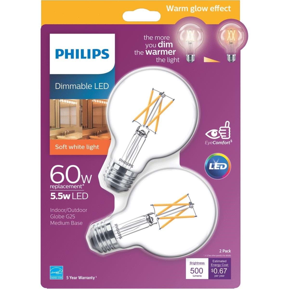Picture of Philips Warm Glow G25 Medium LED Decorative Globe Light Bulb