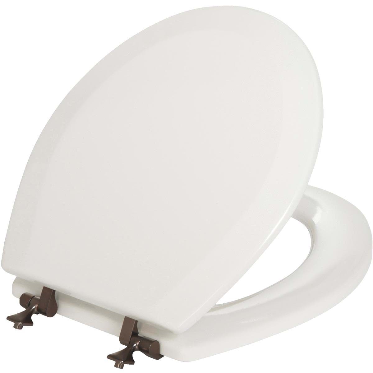 Picture of Mayfair Round STA-TITE Wood Toilet Seat With Oil Rubbed Bronze Hinges