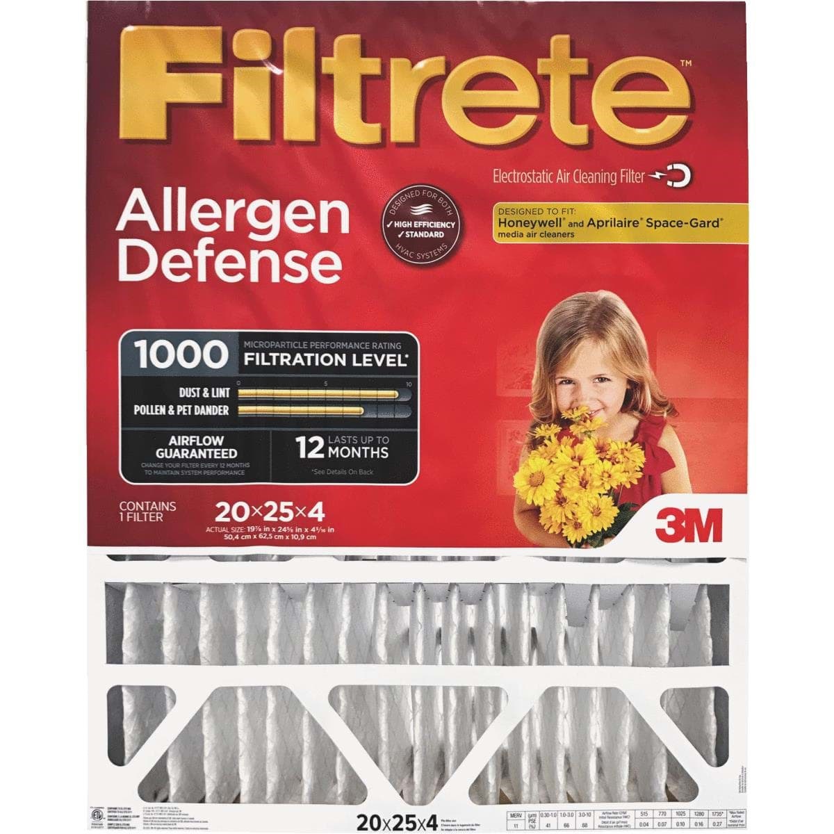 Picture of 3M Filtrete Allergen Defense Deep Pleat Air Conditioner & Furnace Filter - 20"x25"x4"