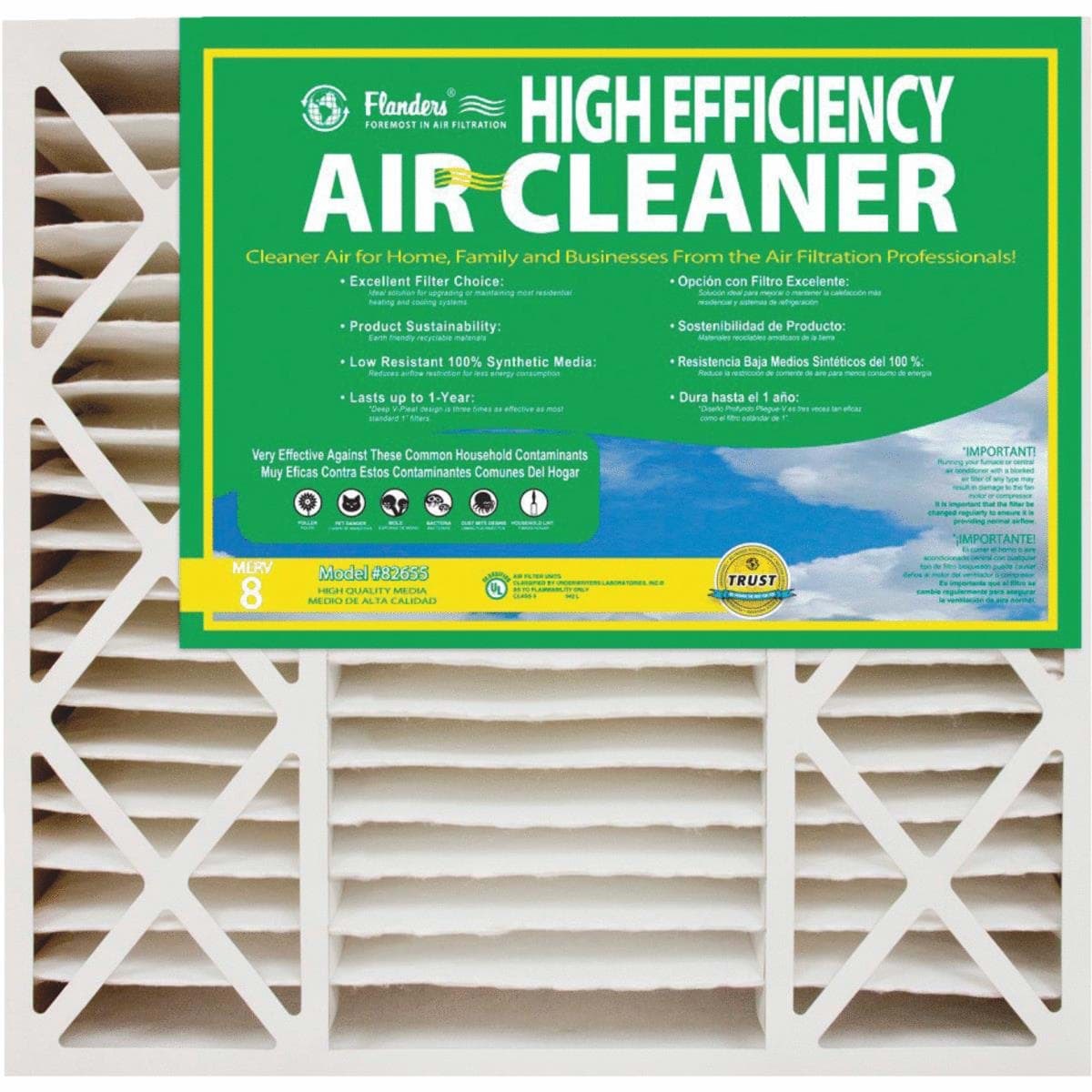 Picture of Flanders High Efficiency Deep Pleat Air Conditioner & Furnace Filter - 20"x20"x4-1/2"