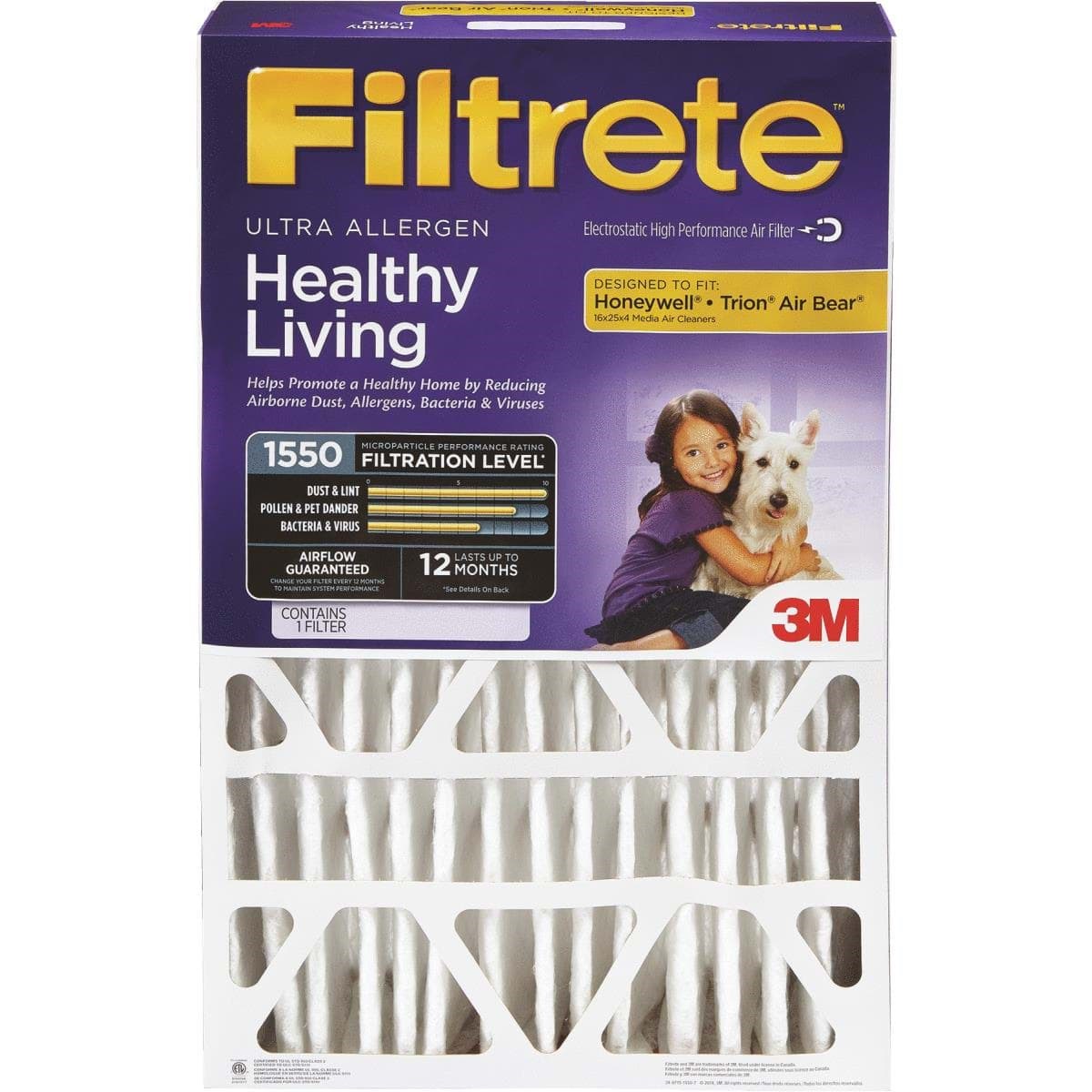 Picture of 3M Filtrete Ultra Allergen Healthy Living Deep Pleat Air Conditioner & Furnace Filter - 16"x25"x4"
