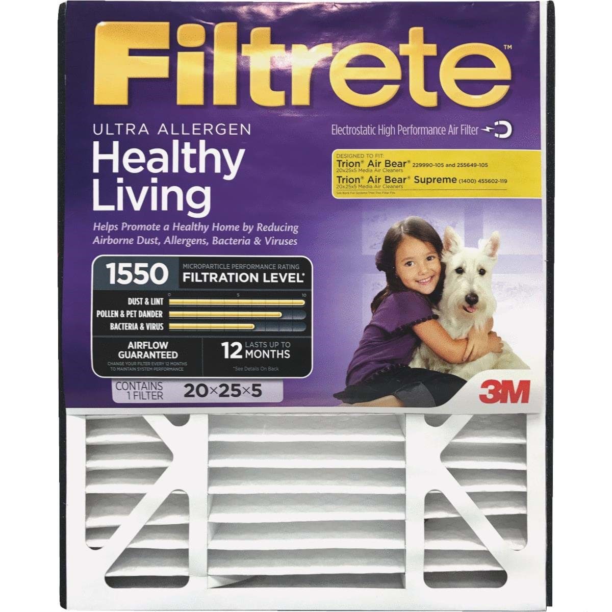 Picture of 3M Filtrete Ultra Allergen Healthy Living Deep Pleat Air Conditioner & Furnace Filter - 20"x25"x5"