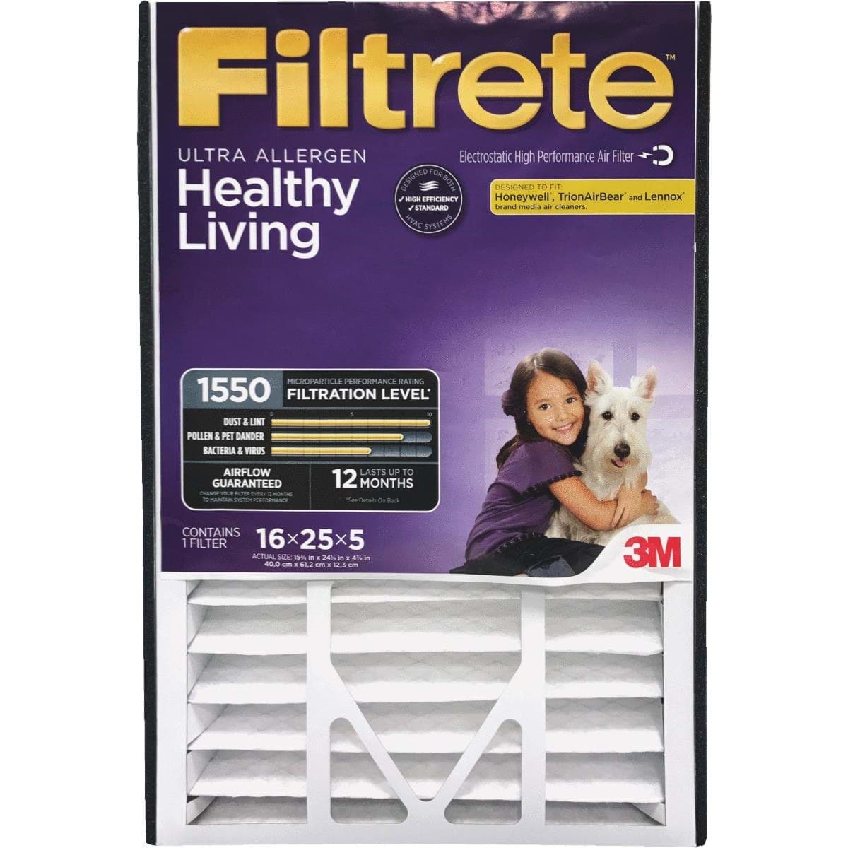 Picture of 3M Filtrete Ultra Allergen Healthy Living Deep Pleat Air Conditioner & Furnace Filter - 16"x25"x5"