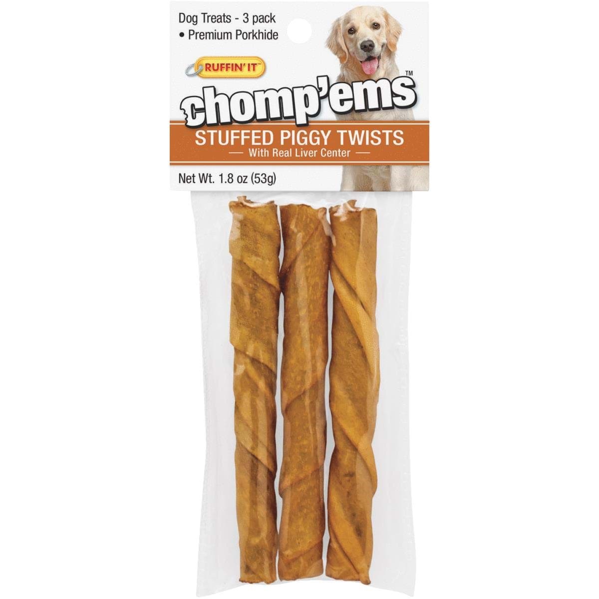 Picture of Ruffin' it Chomp'ems Stuffed Piggy Twist Dog Treat