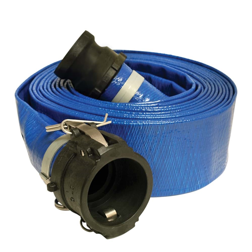 Picture of 1-1/2 In. x 25 Ft. Blue PVC Layflat Discharge Assembly — Polypropylene Cam Lock