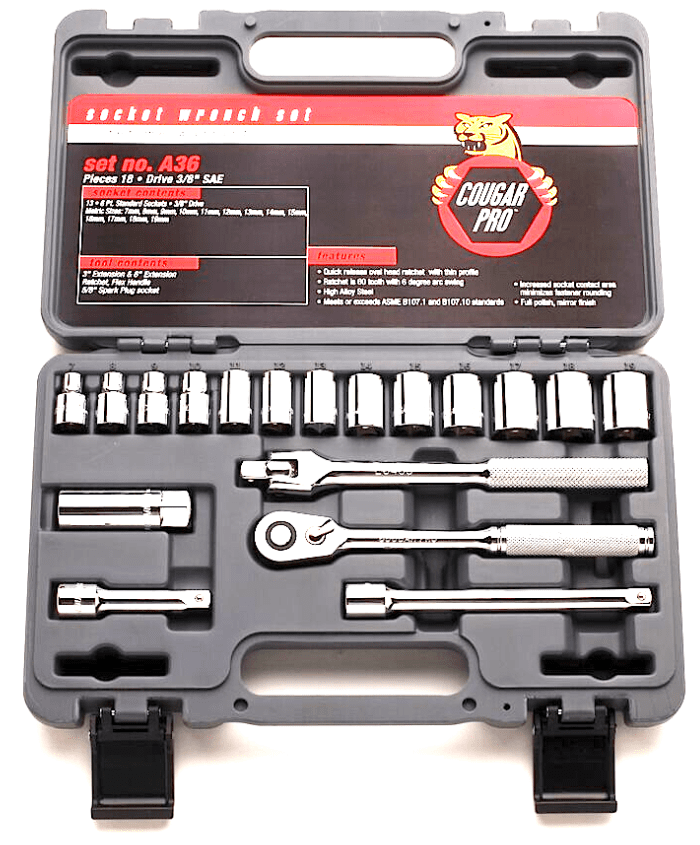 Picture of Socket Set w/ Ratchet Drive 3/8" 6 Point Metric Wright – 18pc.