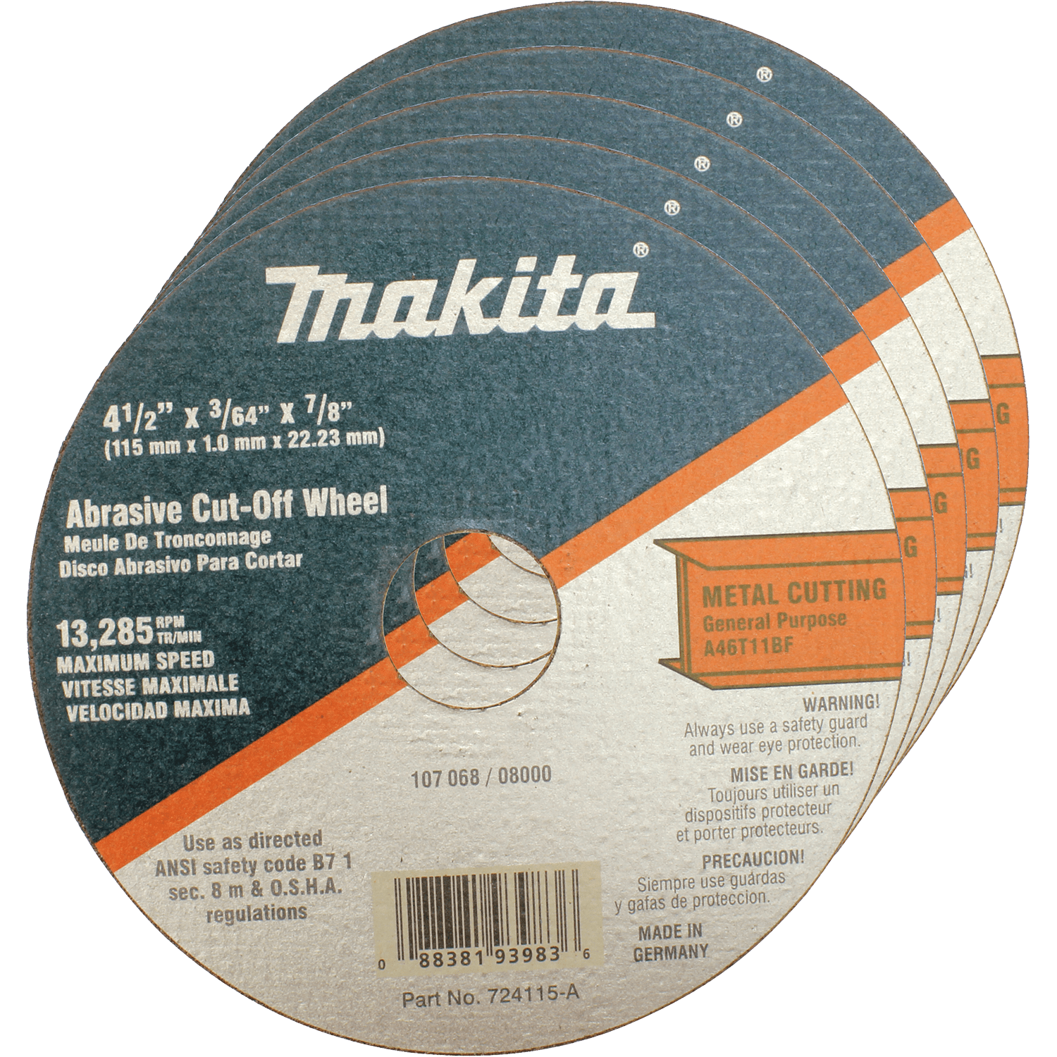 Picture of 4-1/2" x 7/8" x 3/64" Super Thin Cut-off Wheel, Metal, 25/pk