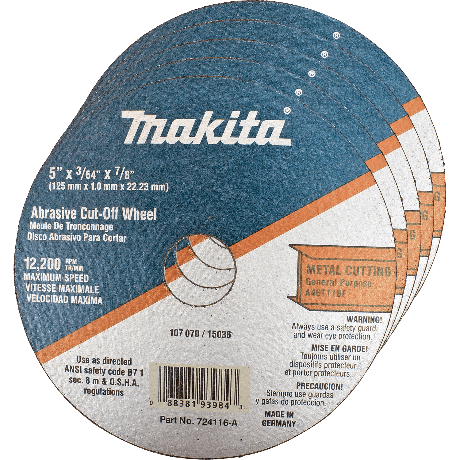 Picture of 5" x 7/8" x 3/64" Super Thin Cut-off Wheel, Metal, 25/pk