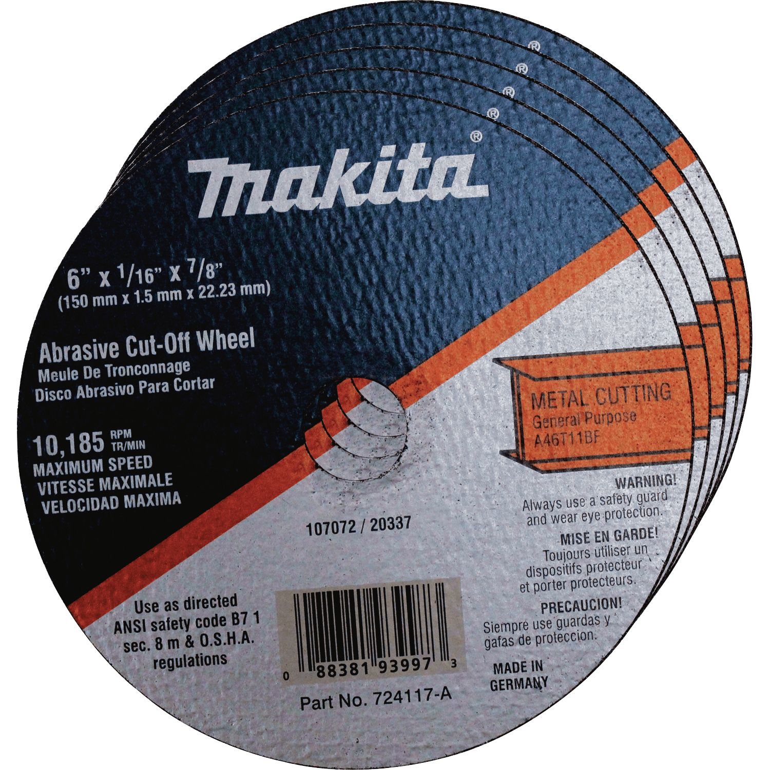 Picture of 6" x 7/8" x 1/16" Super Thin Cut-off Wheel, Metal, 25/pk