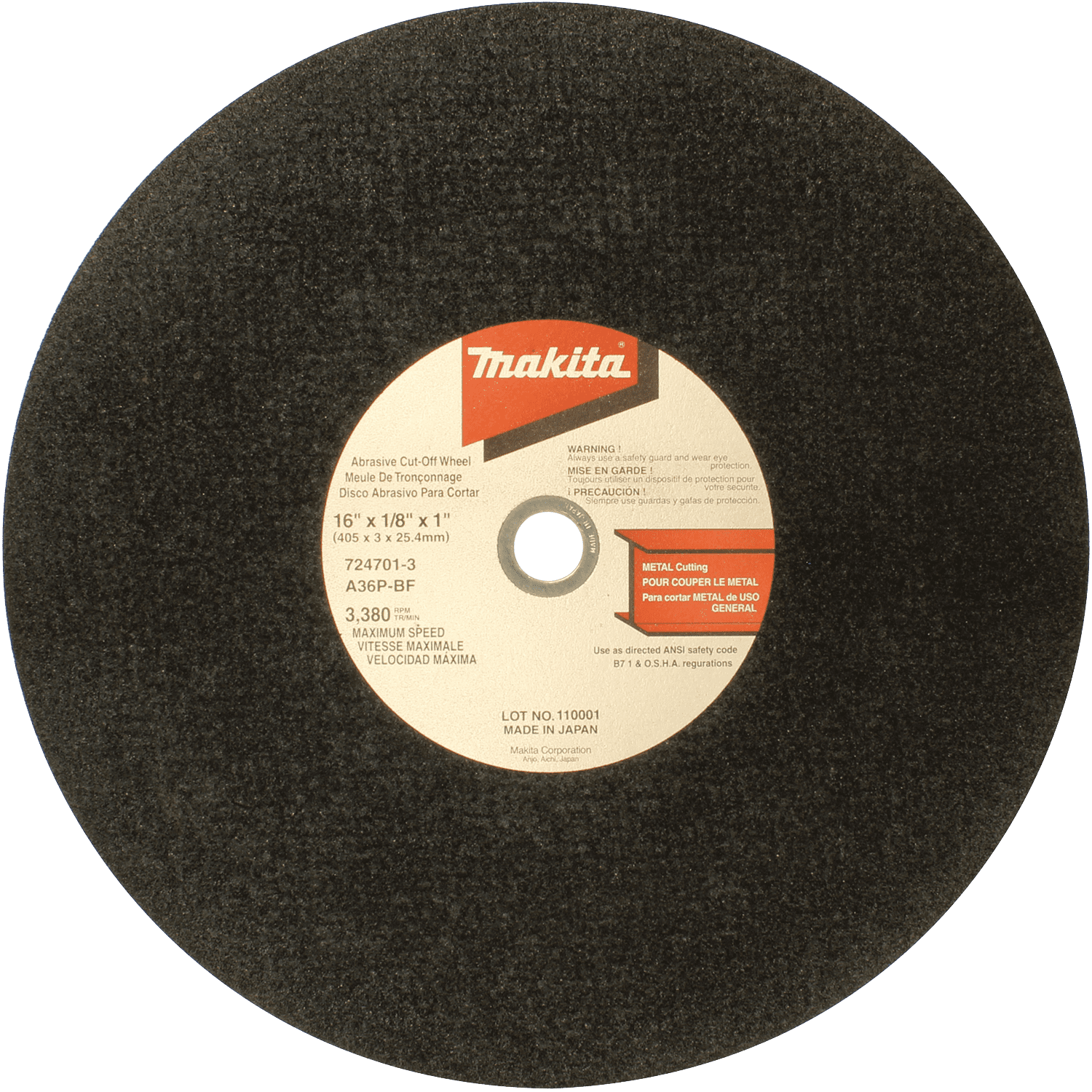 Picture of 16" x 1" x 1/8" Cut-off Wheel, 5/pk