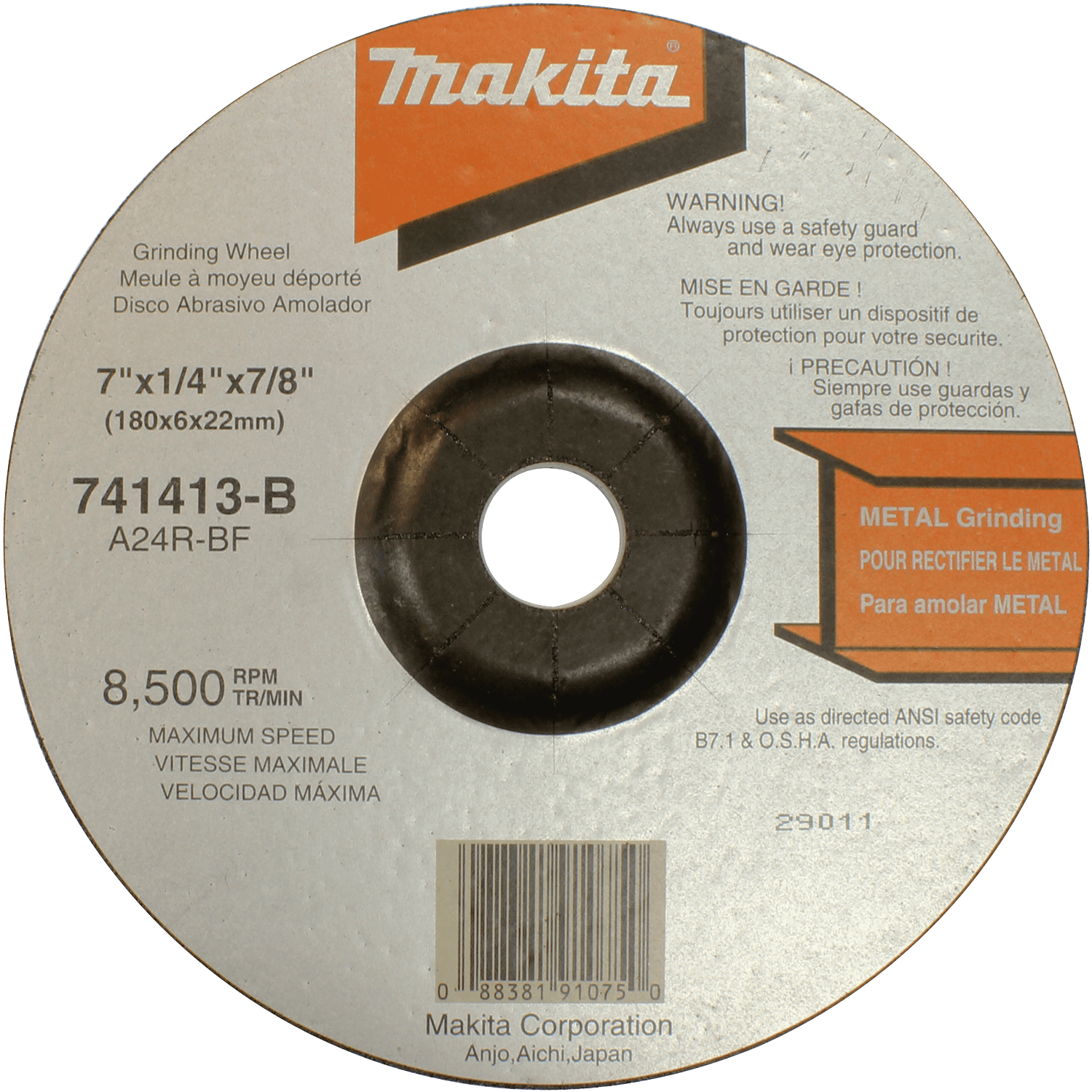 Picture of 7" x 7/8" x 1/4" Grinding Wheel, 24 Grit, General Purpose Metal, 10/pk