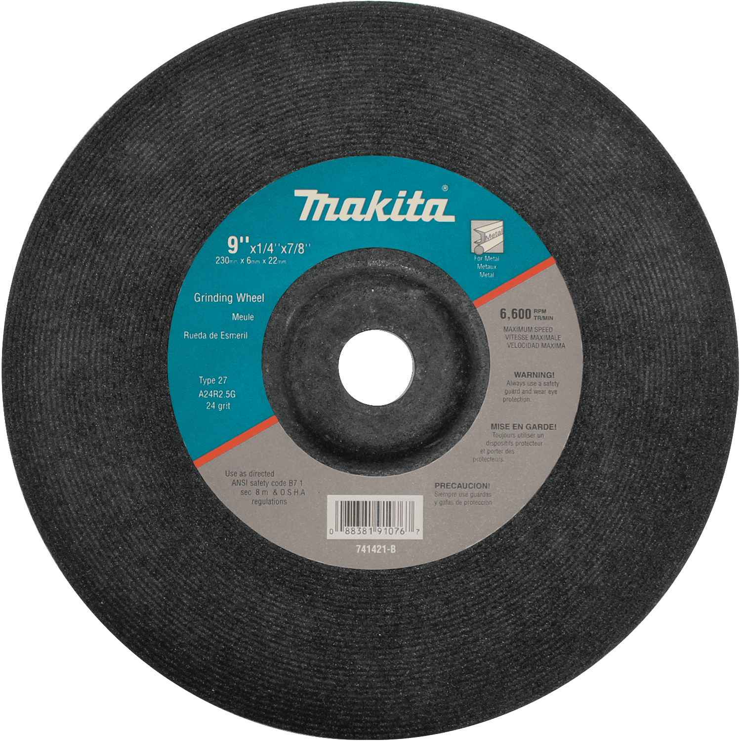 Picture of 9" x 7/8" x 1/4" Grinding Wheel, 24 Grit, General Purpose Metal, 10/pk