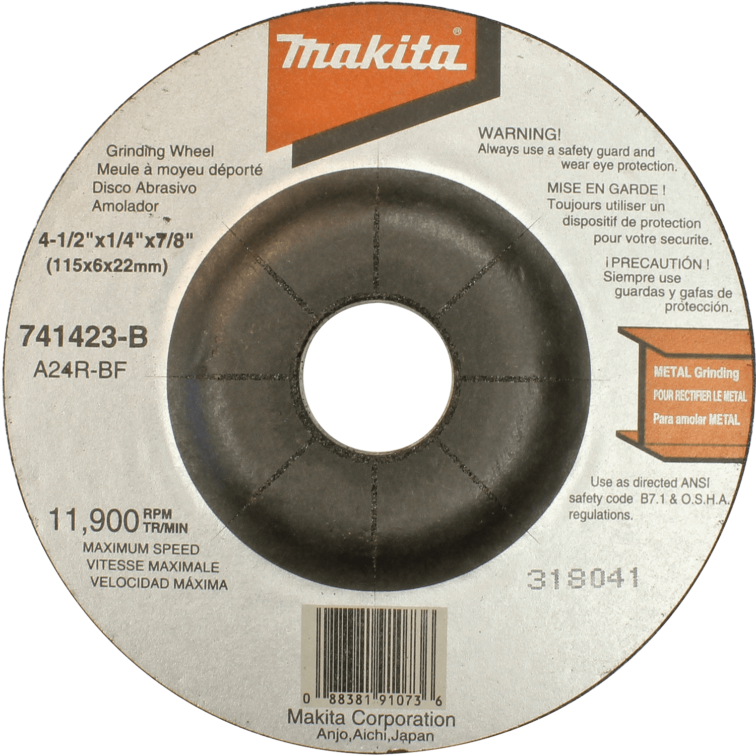Picture of 4-1/2" x 7/8" x 1/4" Grinding Wheel, 24 Grit, General Purpose Metal, 25/pk