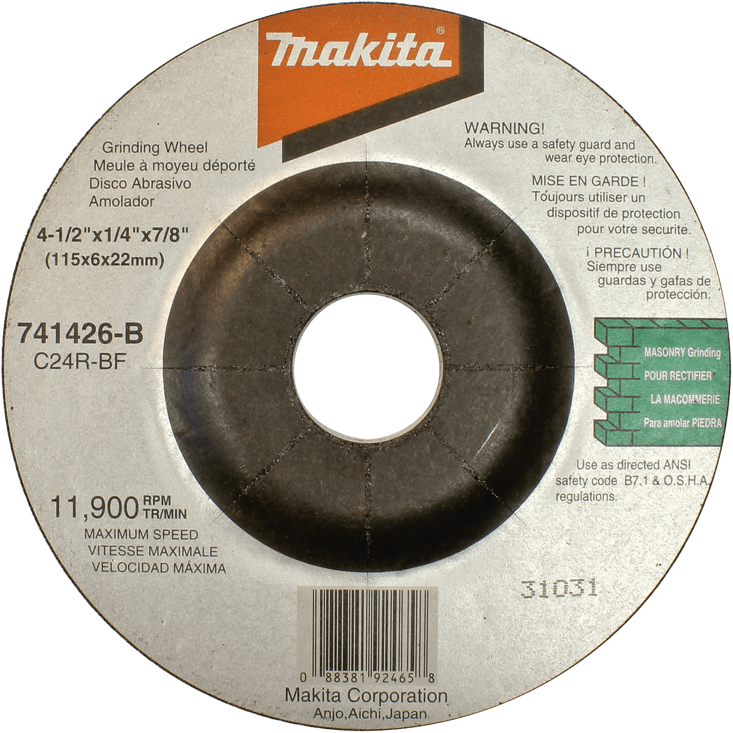 Picture of 4-1/2" x 5/8" x 1/4" Grinding Wheel, 24 Grit, 25/pk