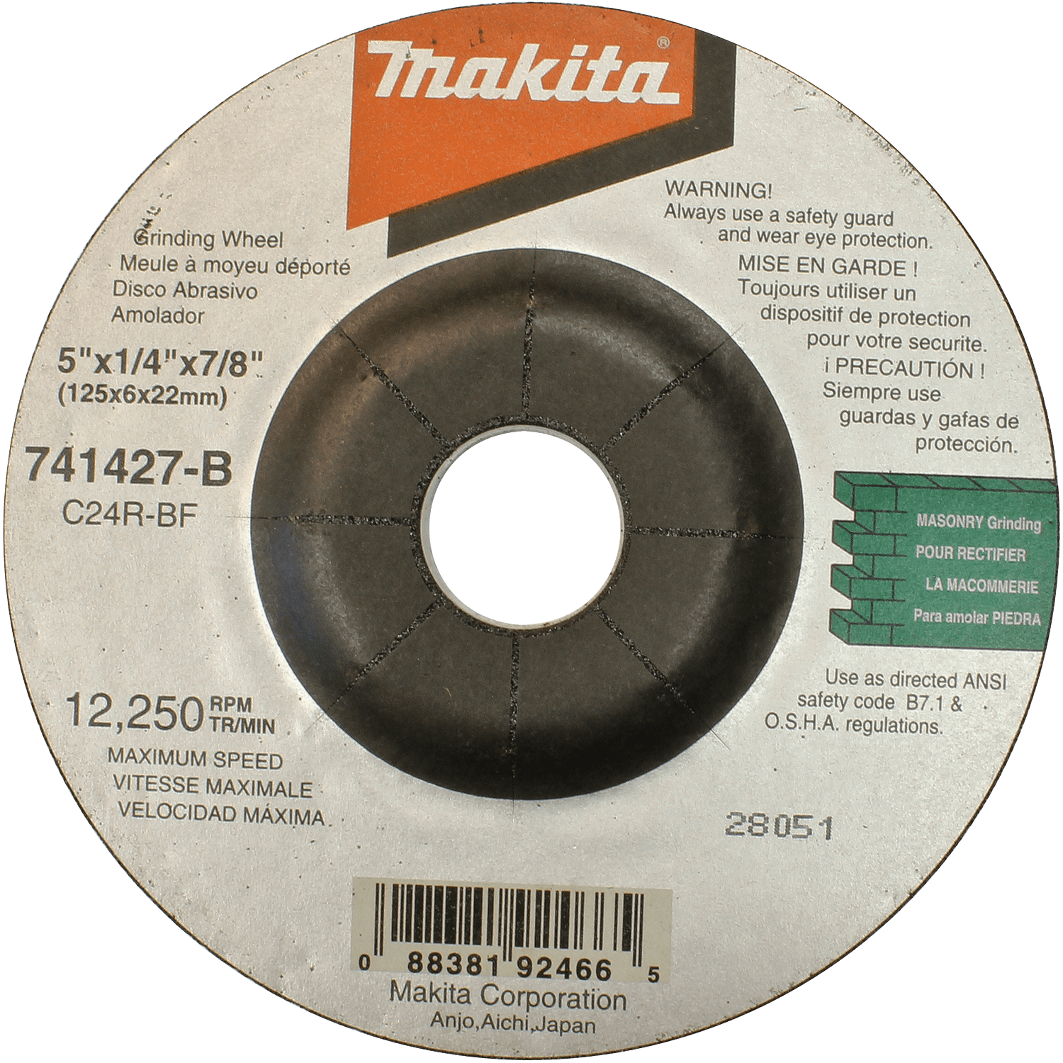 Picture of 5" x 5/8" x 1/4" Grinding Wheel, 24 Grit, 25/pk