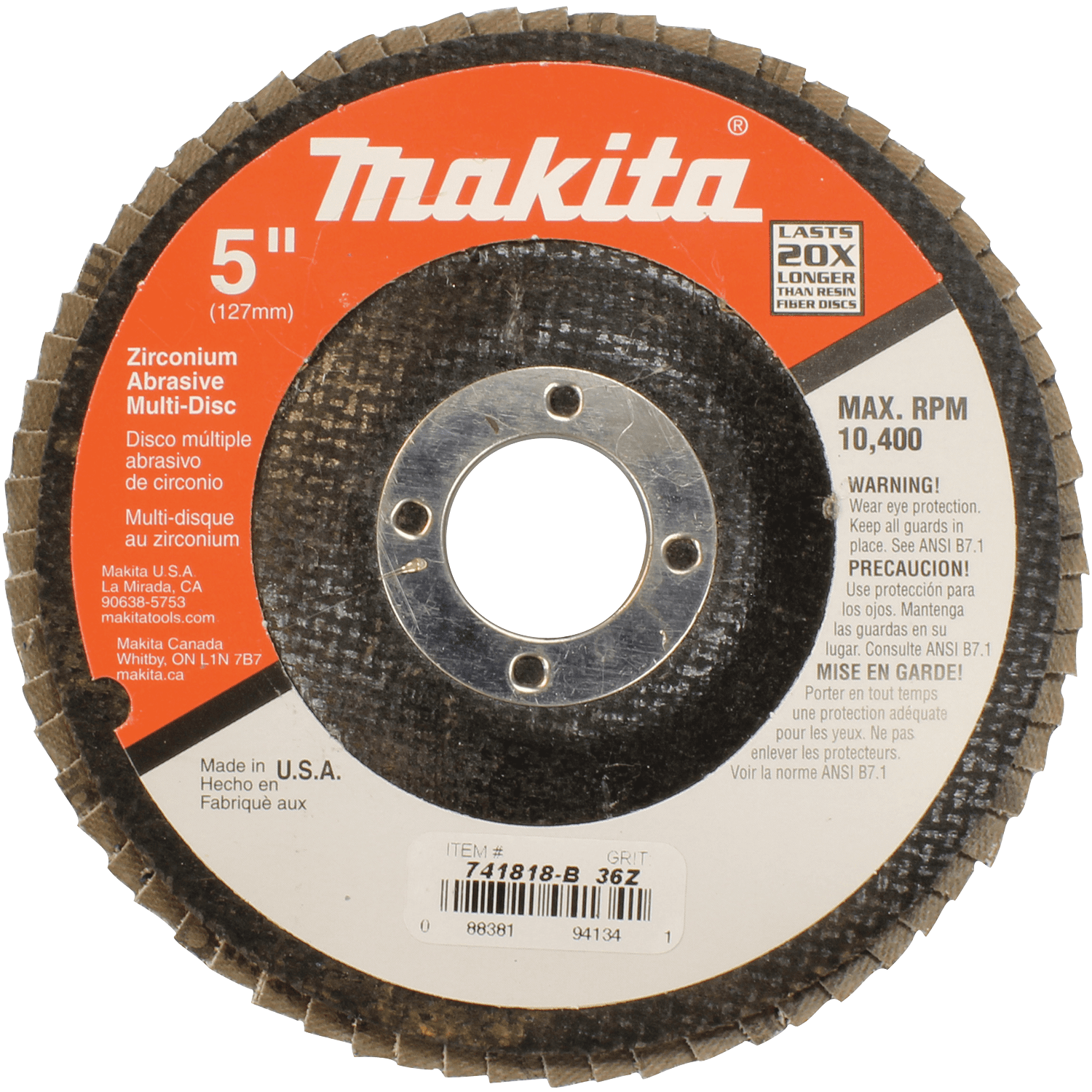 Picture of 5" x 7/8" Multi-Disc, 36 Grit, Angled Type 29, 10/pk