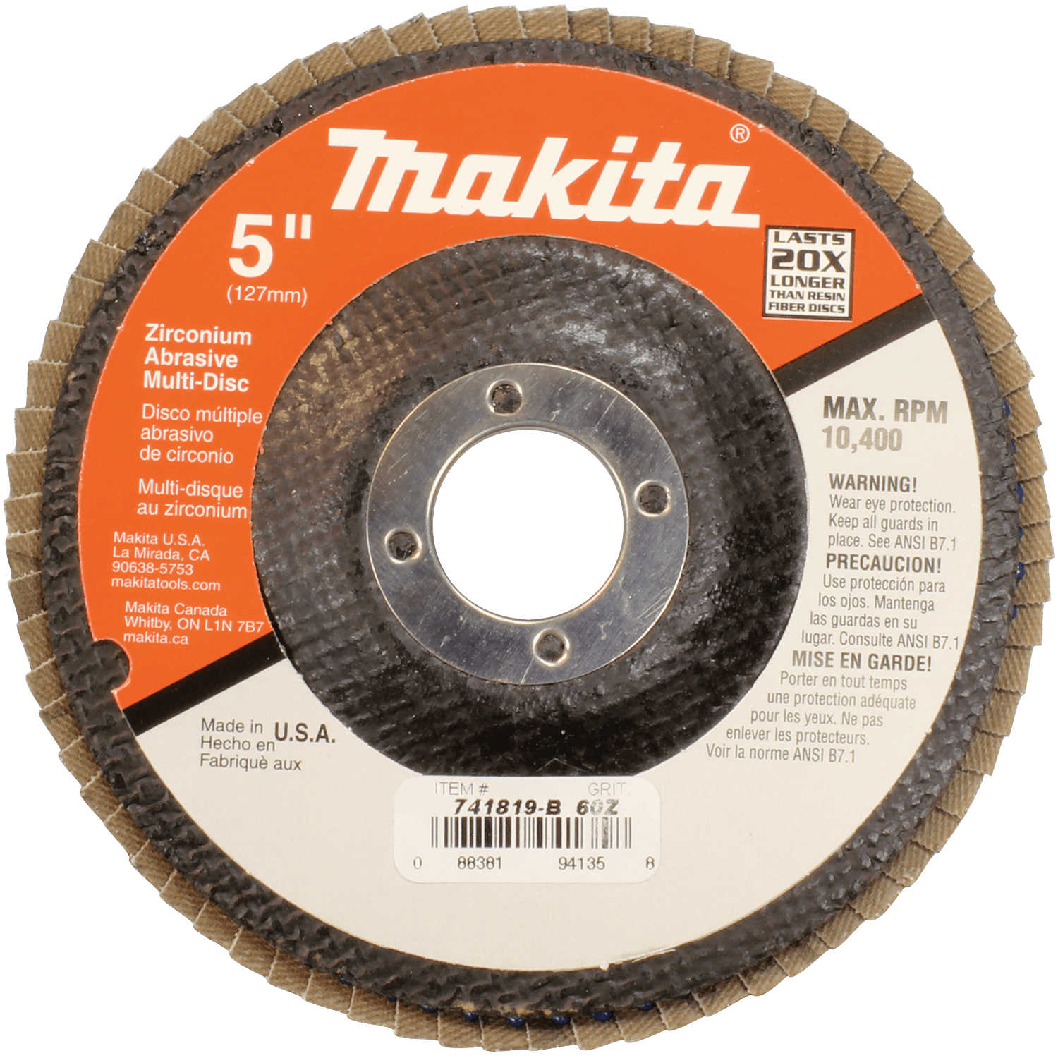 Picture of 5" x 7/8" Multi-Disc, 60 Grit, Angled Type 29, 10/pk
