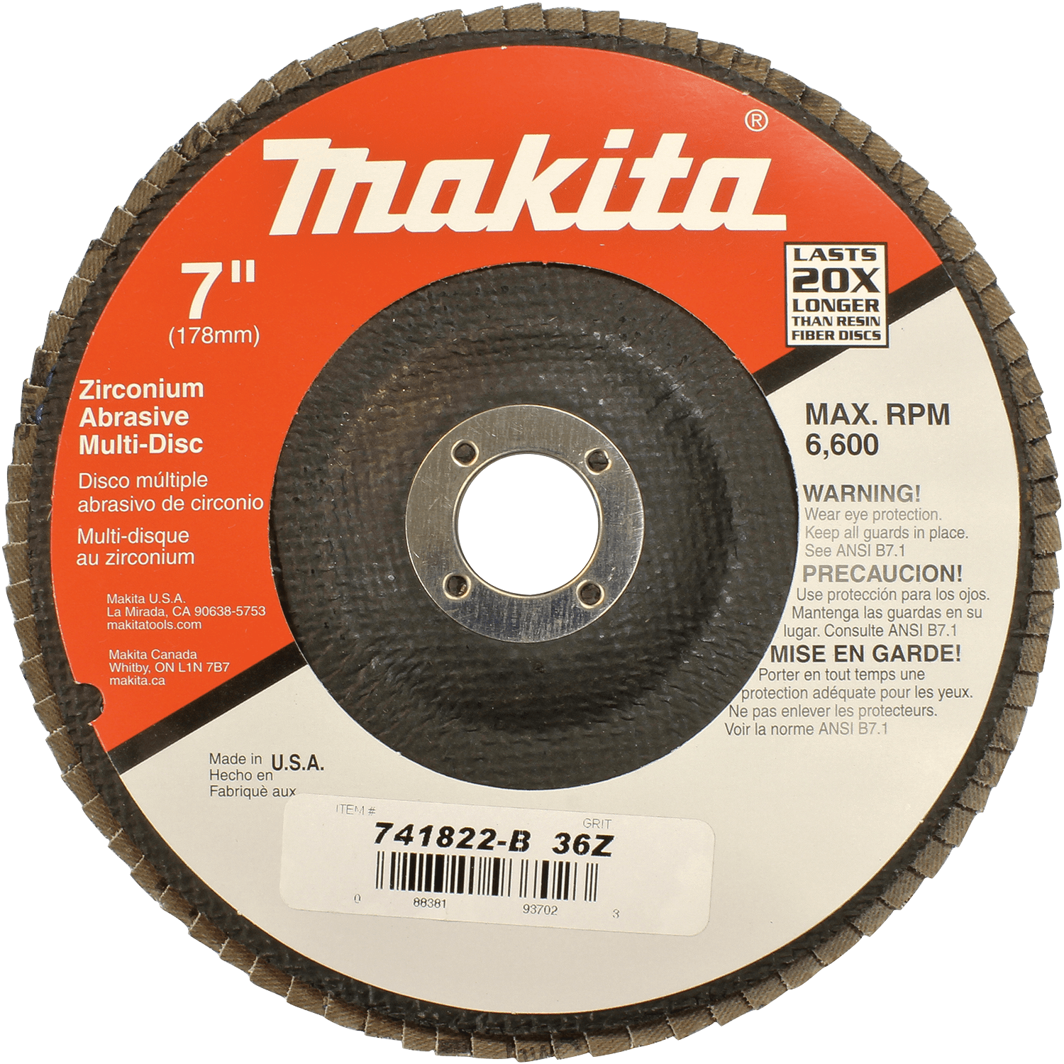 Picture of 7" x 7/8" Multi-Disc, 36 Grit, Angled Type 29, 10/pk