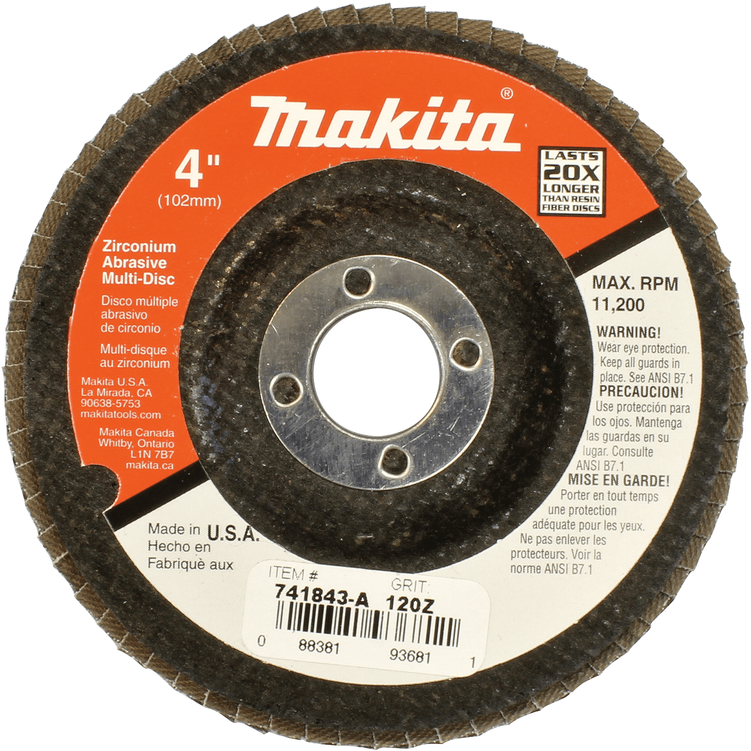 Picture of 4" x 5/8" Multi-Disc, 120 Grit, Angled Type 29