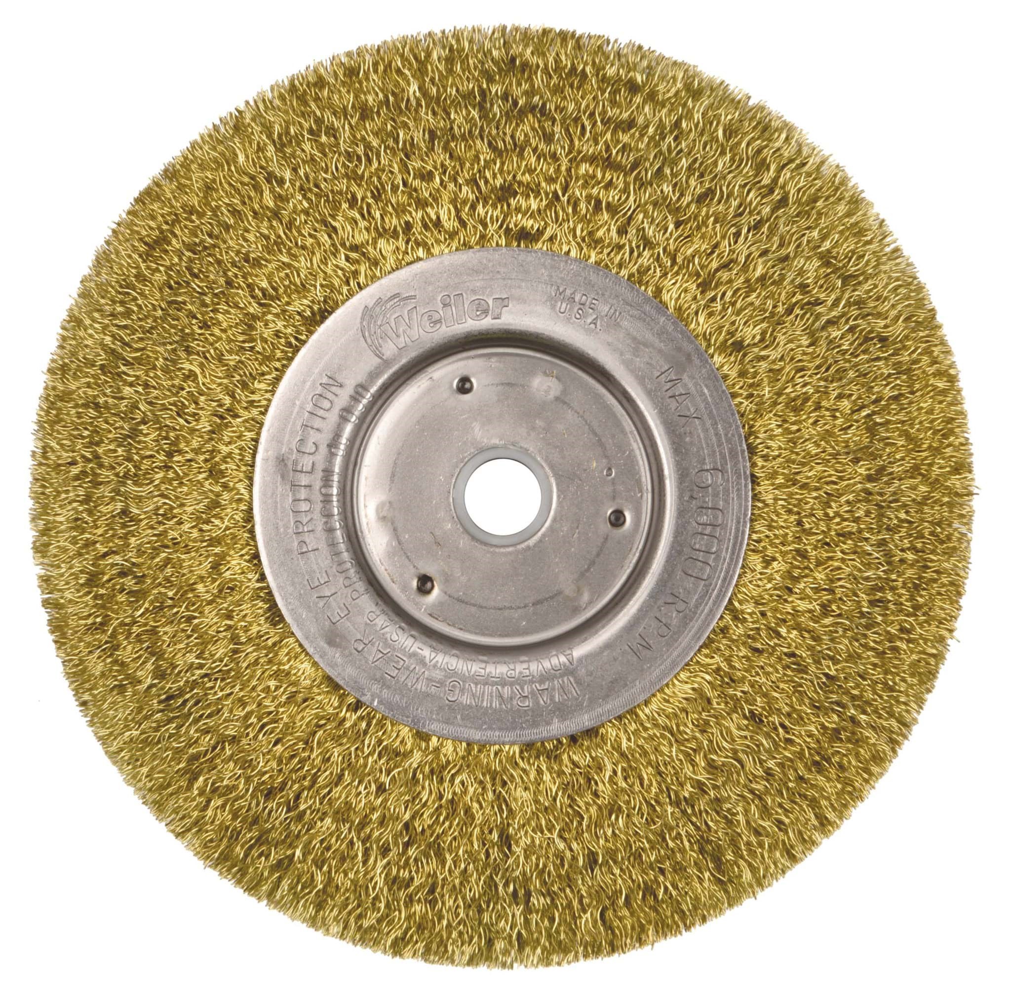 Picture of 6" Narrow Face Crimped Wire Wheel, .0118" Brass Fill, 5/8"-1/2" Arbor Hole
