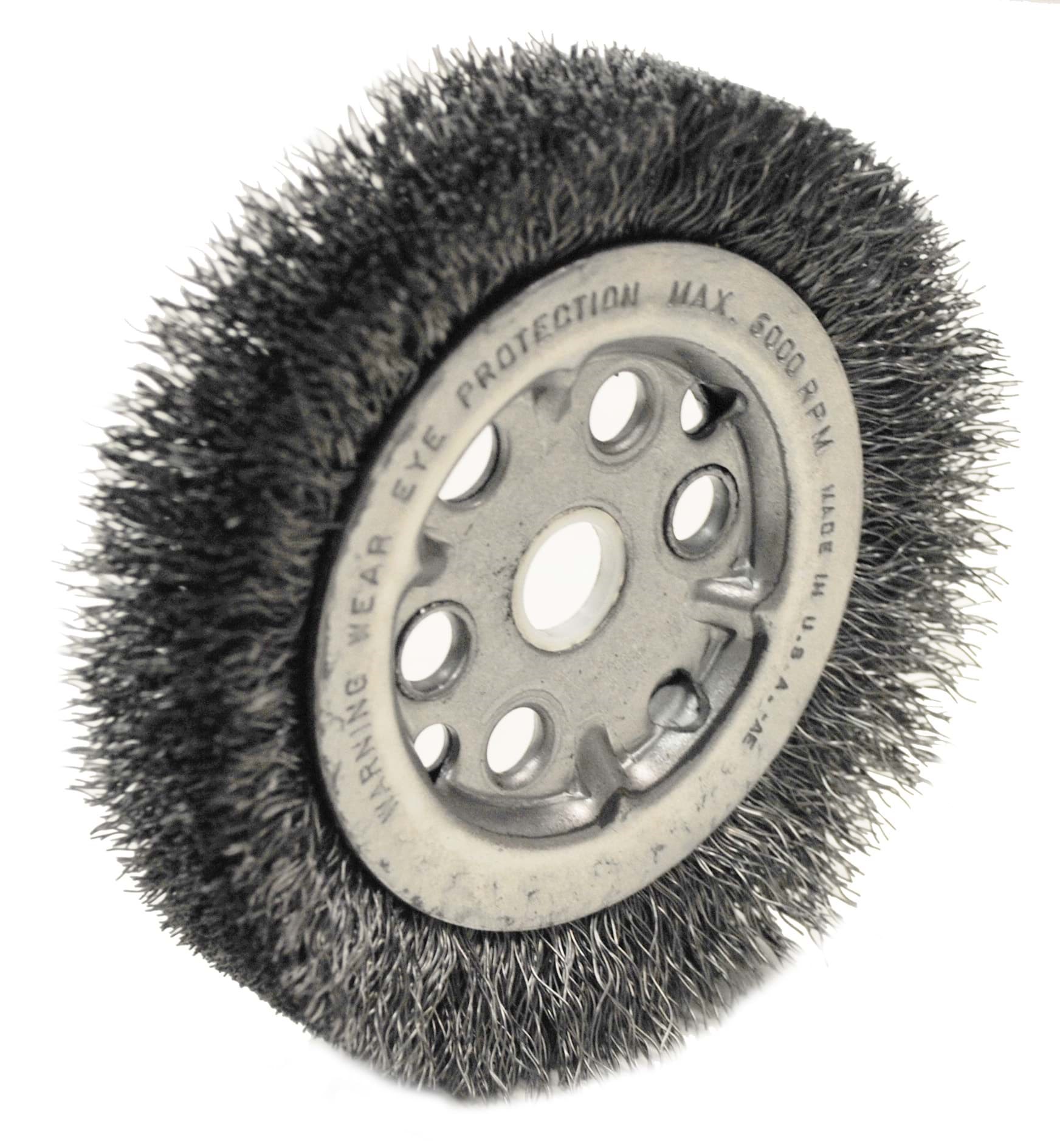 Picture of 4-1/4" Maximum Density Crimped Wire Wheel, .014" Steel Fill, 5/8"-1/2" Arbor Hole