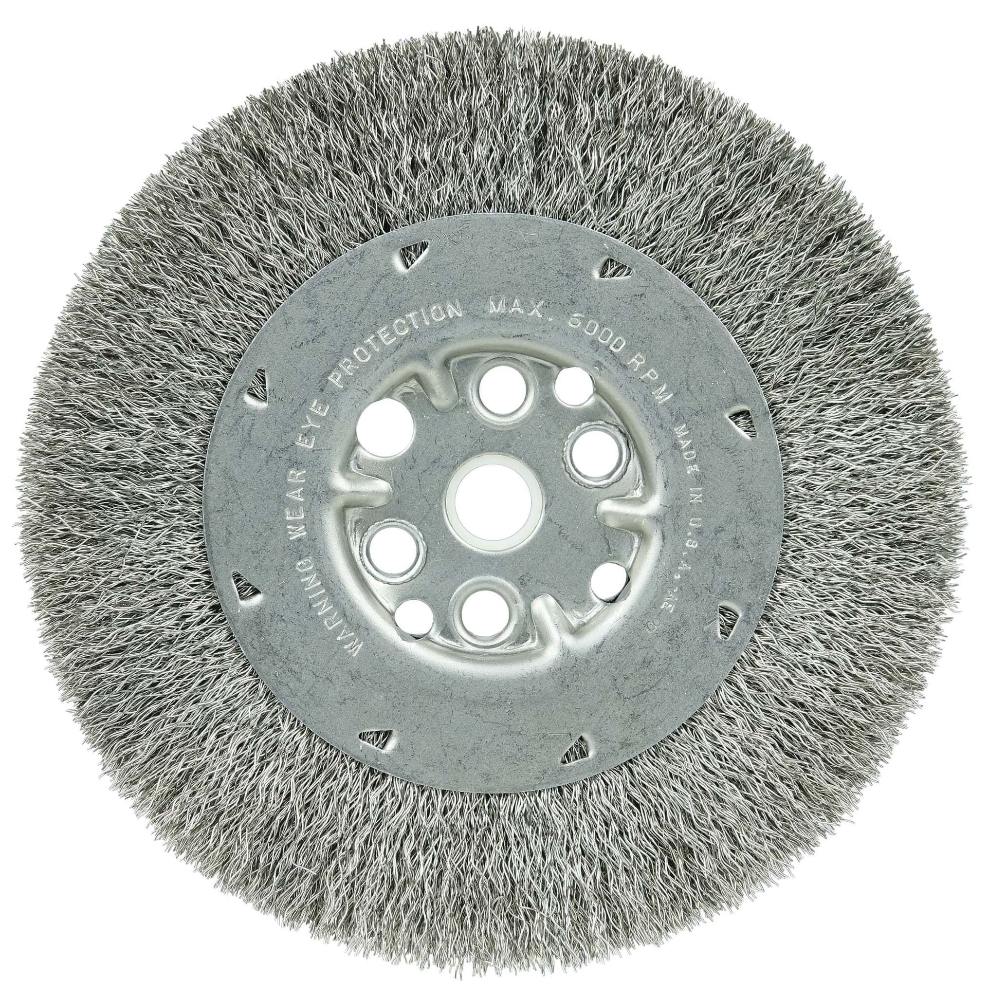 Picture of 6" Maximum Density Crimped Wire Wheel, .0118" Stainless Steel Fill, 5/8"-1/2" Arbor Hole