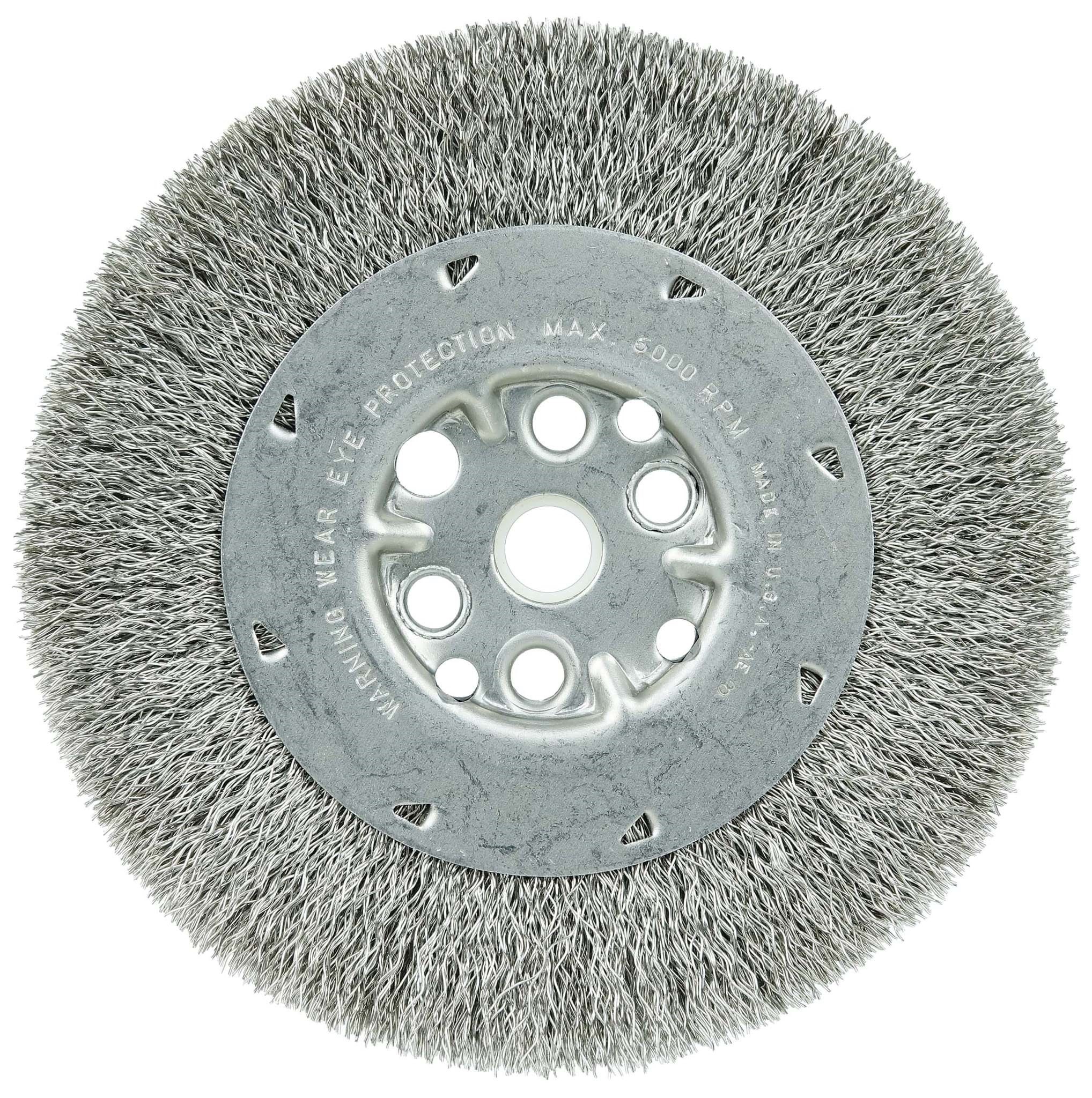 Picture of 6" Maximum Density Crimped Wire Wheel, .014" Stainless Steel Fill, 5/8"-1/2" Arbor Hole