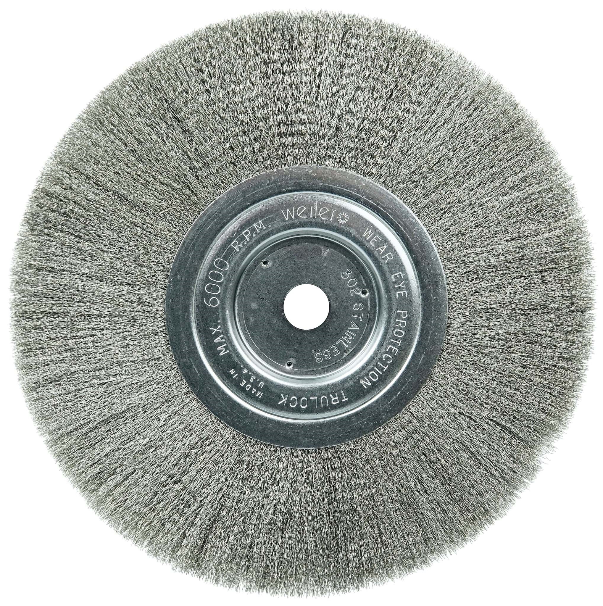 Picture of 8" Narrow Face Crimped Wire Wheel, .006" Stainless Steel Fill, 5/8" Arbor Hole