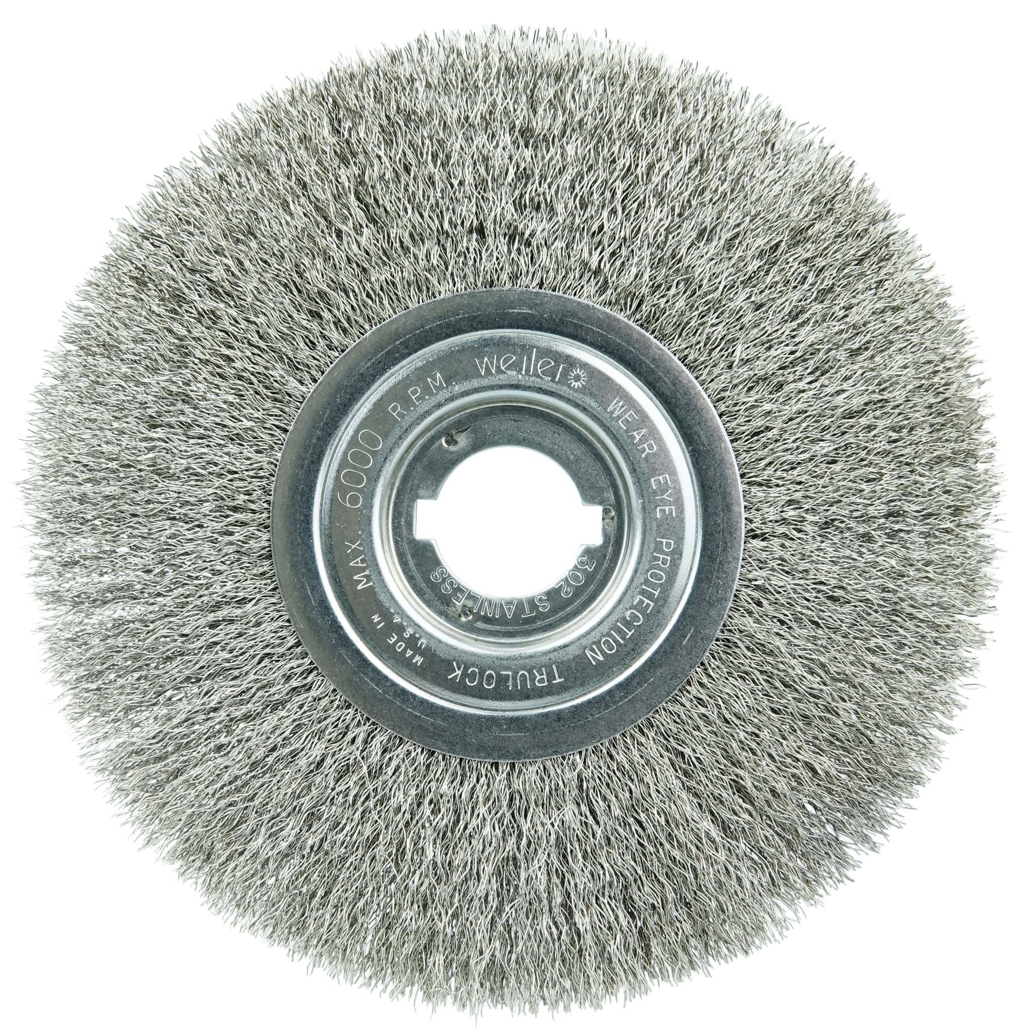 Picture of 8" Narrow Face Crimped Wire Wheel, .0118" Stainless Steel Fill, 1-1/4" Arbor Hole