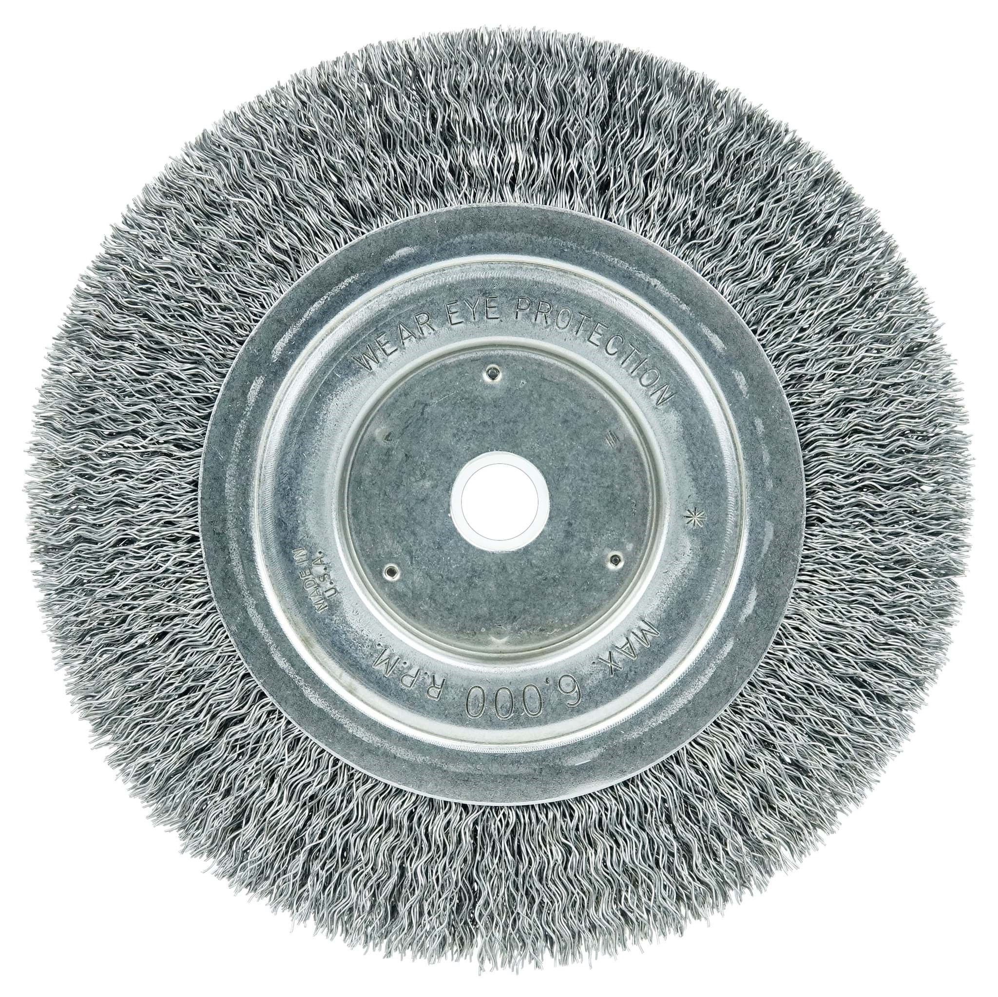 Picture of 6" Wolverine Medium Face Bench Grinder Wheel, .014" Crimped Steel Wire Fill, 5/8"-1/2" Arbor Hole