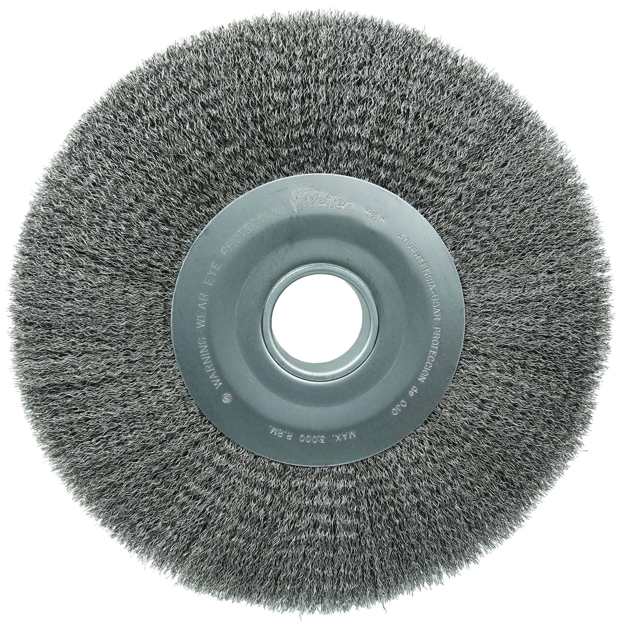 Picture of 12" Wide Face Crimped Wire Wheel, .014" Stainless Steel Fill, 2" Arbor Hole