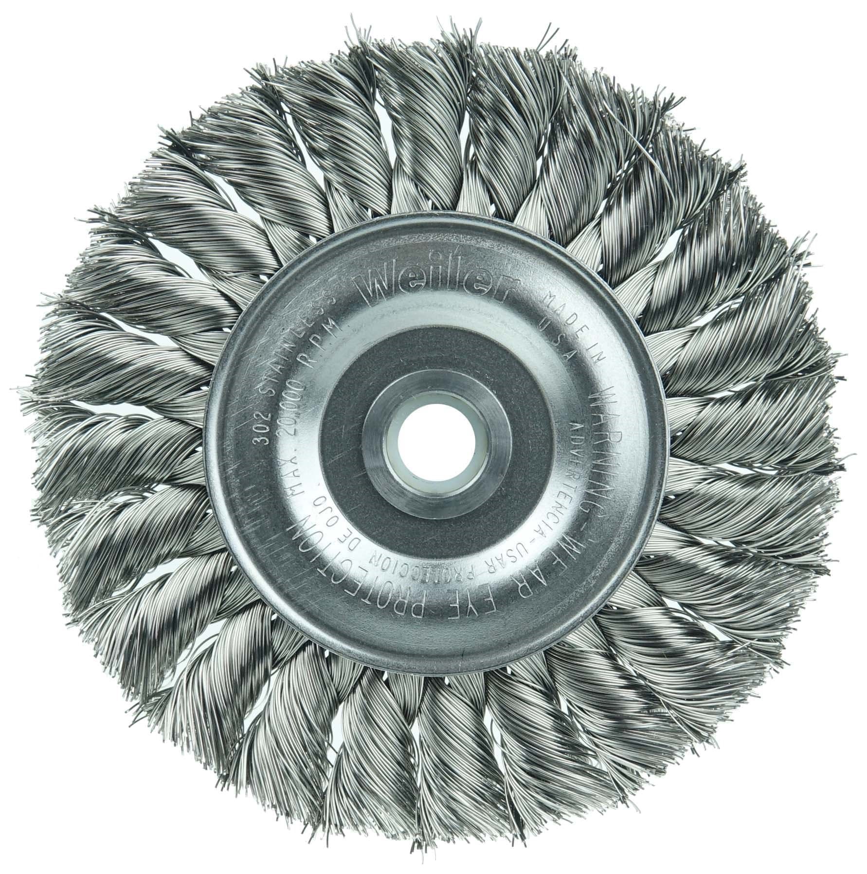 Picture of 4" Standard Twist Knot Wire Wheel, .0118" Stainless Steel Fill, 1/2"-3/8" Arbor Hole