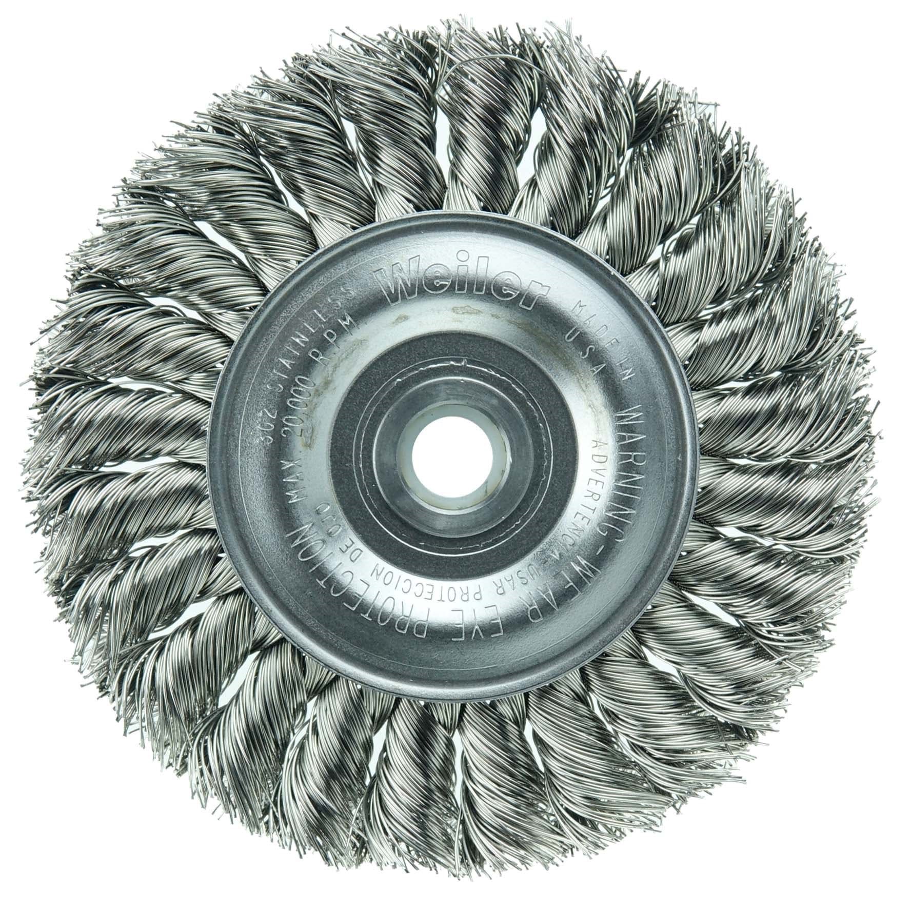 Picture of 4" Standard Twist Knot Wire Wheel, .014" Stainless Steel Fill, 1/2"-3/8" Arbor Hole