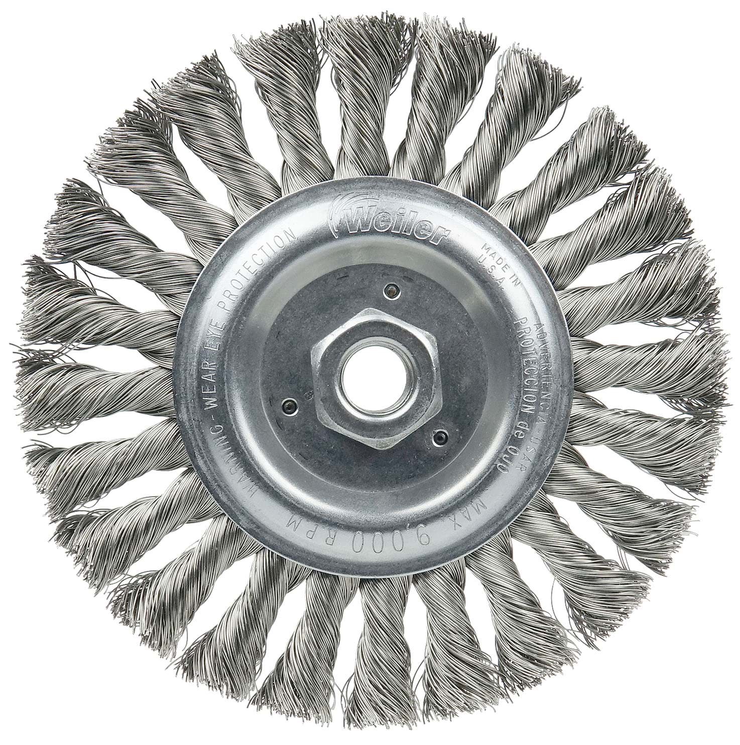 Picture of 6" Standard Twist Knot Wire Wheel, .016" Stainless Steel Fill, 5/8"-11 UNC Nut