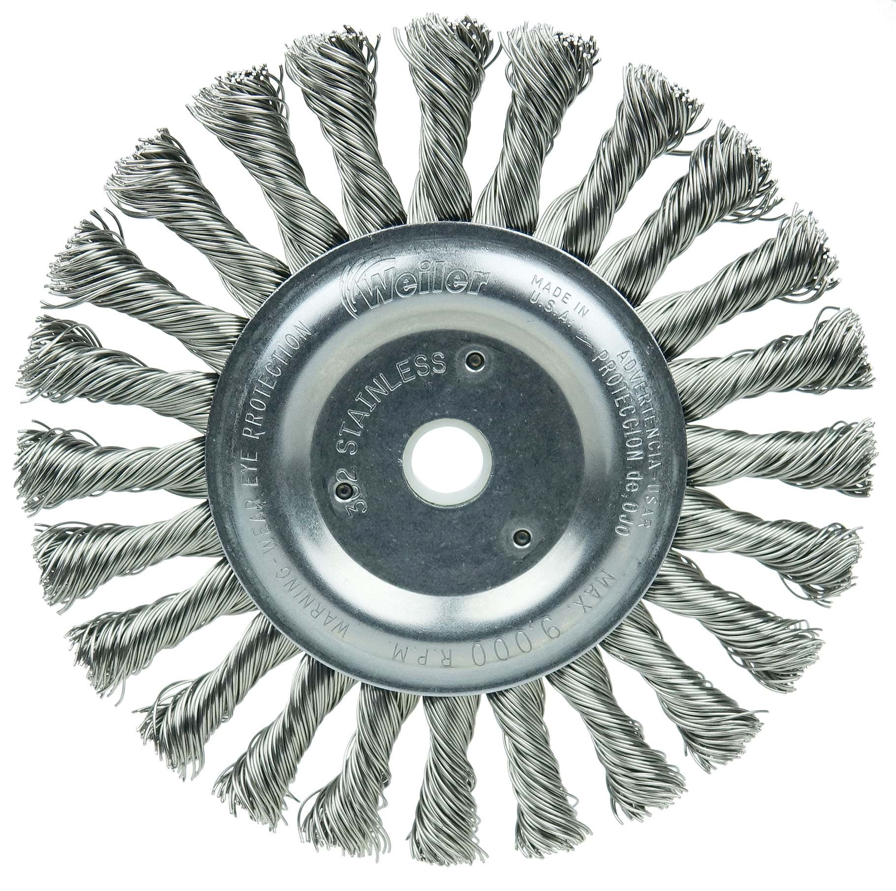 Picture of 6" Cable Twist Knot Wire Wheel, .023" Stainless Steel Fill, 5/8"-1/2" Arbor Hole