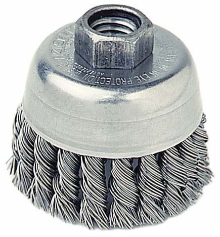 Picture of 2-3/4" Single Row Knot Wire Cup Brush, .020" Stainless Steel Fill, 5/8"-11 UNC Nut