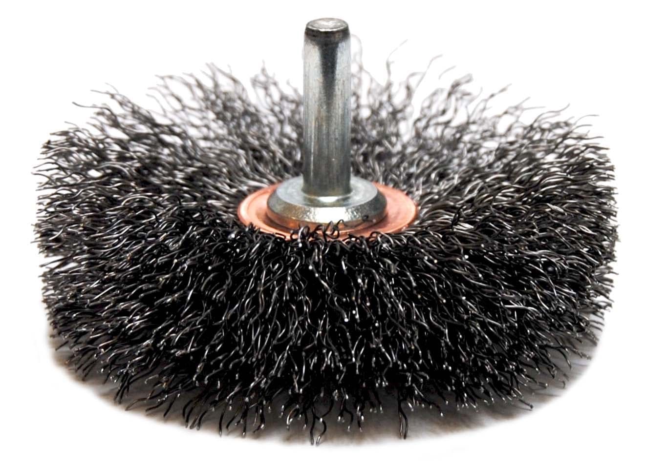 Picture of 3" Narrow Face Stem-Mounted Crimped Wire Wheel, .0118" Steel Fill, 1/4" Stem