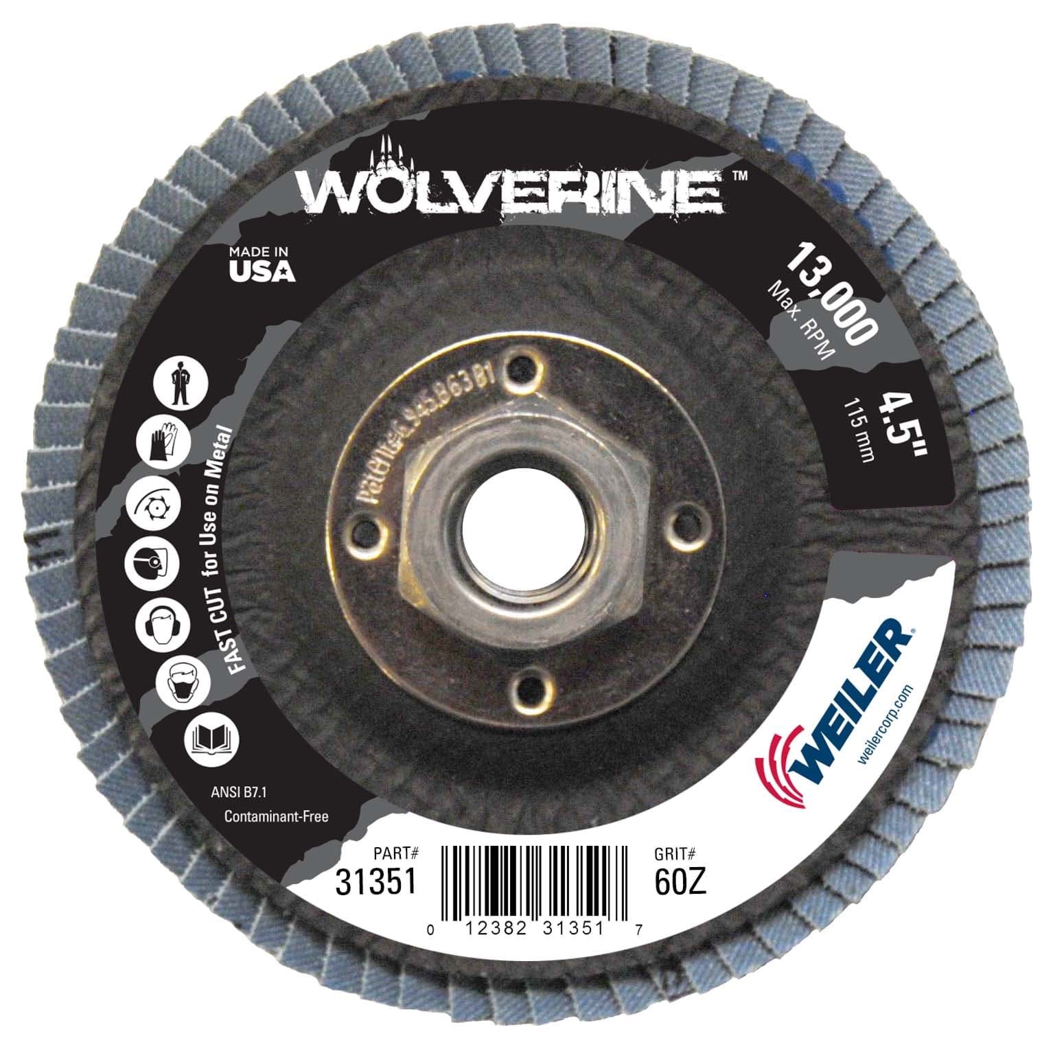 Picture of 4-1/2" Wolverine Abrasive Flap Disc, Conical (TY29), Phenolic Backing, 60Z, 5/8"-11 UNC Nut