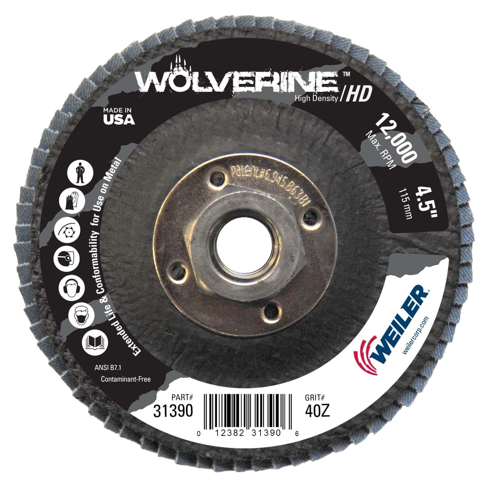 Picture of 4-1/2" Wolverine High Density Flap Disc, Flat (TY27), Phenolic Backing, 40Z, 5/8"-11  UNC Nut