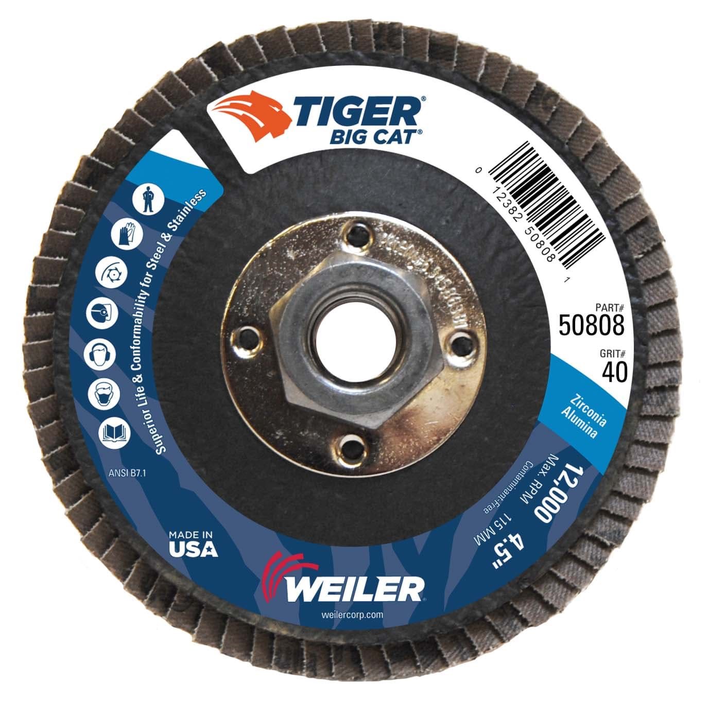 Picture of 4-1/2" Big Cat Abrasive Flap Disc, Flat (TY27), Phenolic Backing, 40Z, 5/8"-11 UNC Nut
