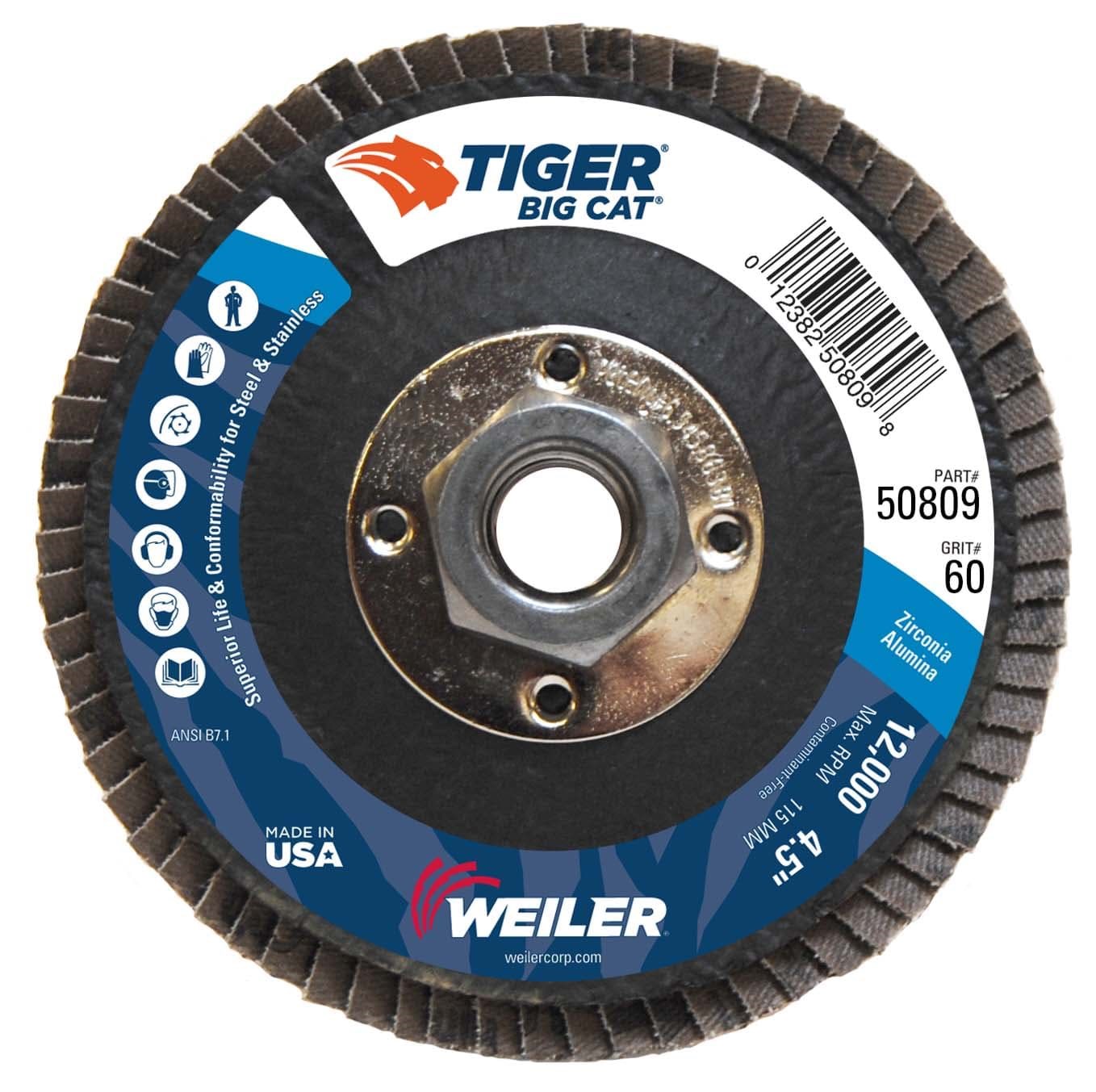 Picture of 4-1/2" Big Cat Abrasive Flap Disc, Flat (TY27), Phenolic Backing, 60Z, 5/8"-11 UNC Nut