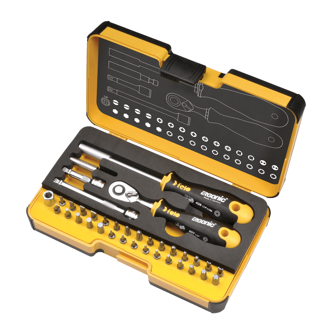Picture of Felo R-GO 36 pc Box SL,Hex,PH,PZ,TX,SQ Bits Ratchet, Bitholder