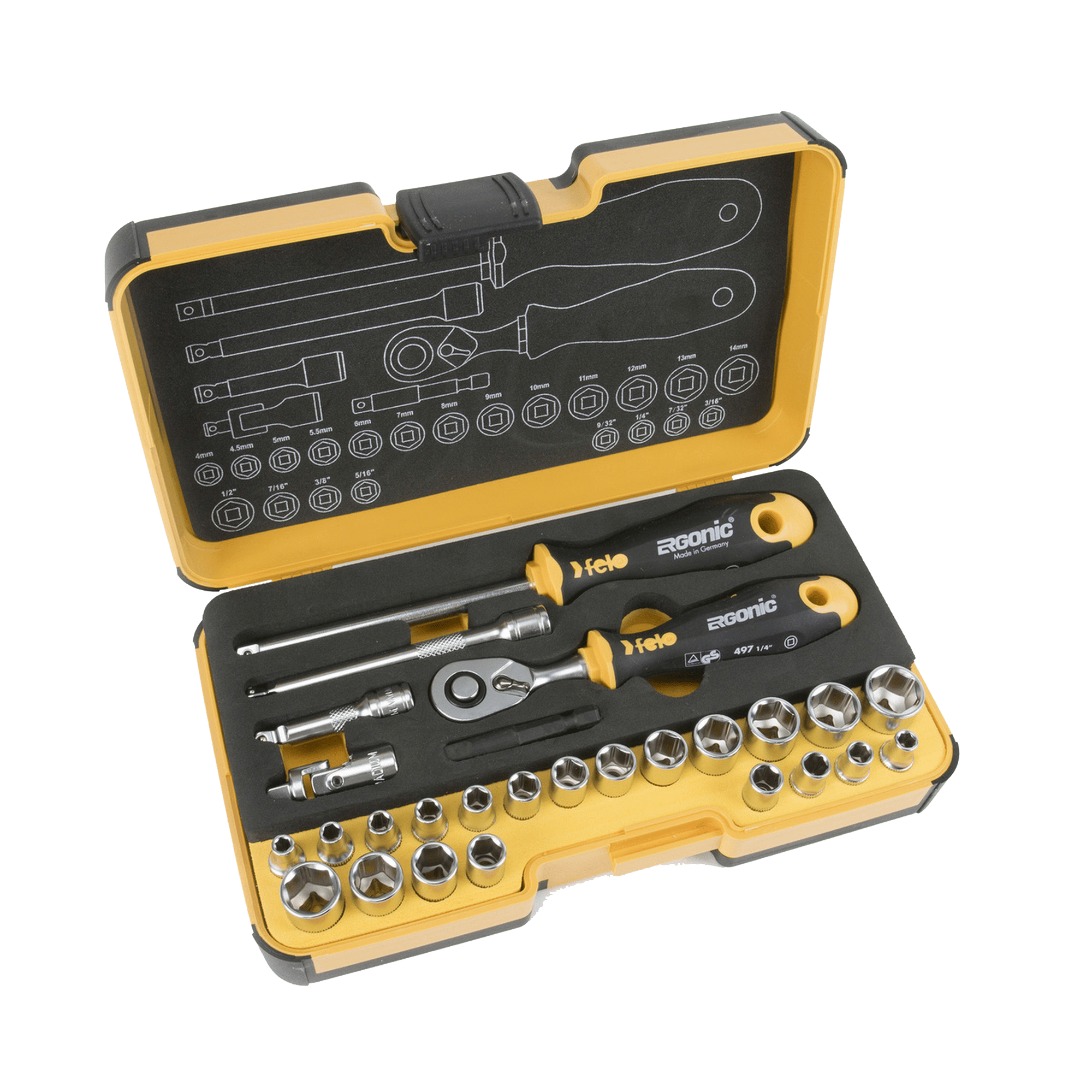Picture of Felo R-GO XL 36pc Box Sockets, Bits Ergonic Ratchet, INCH