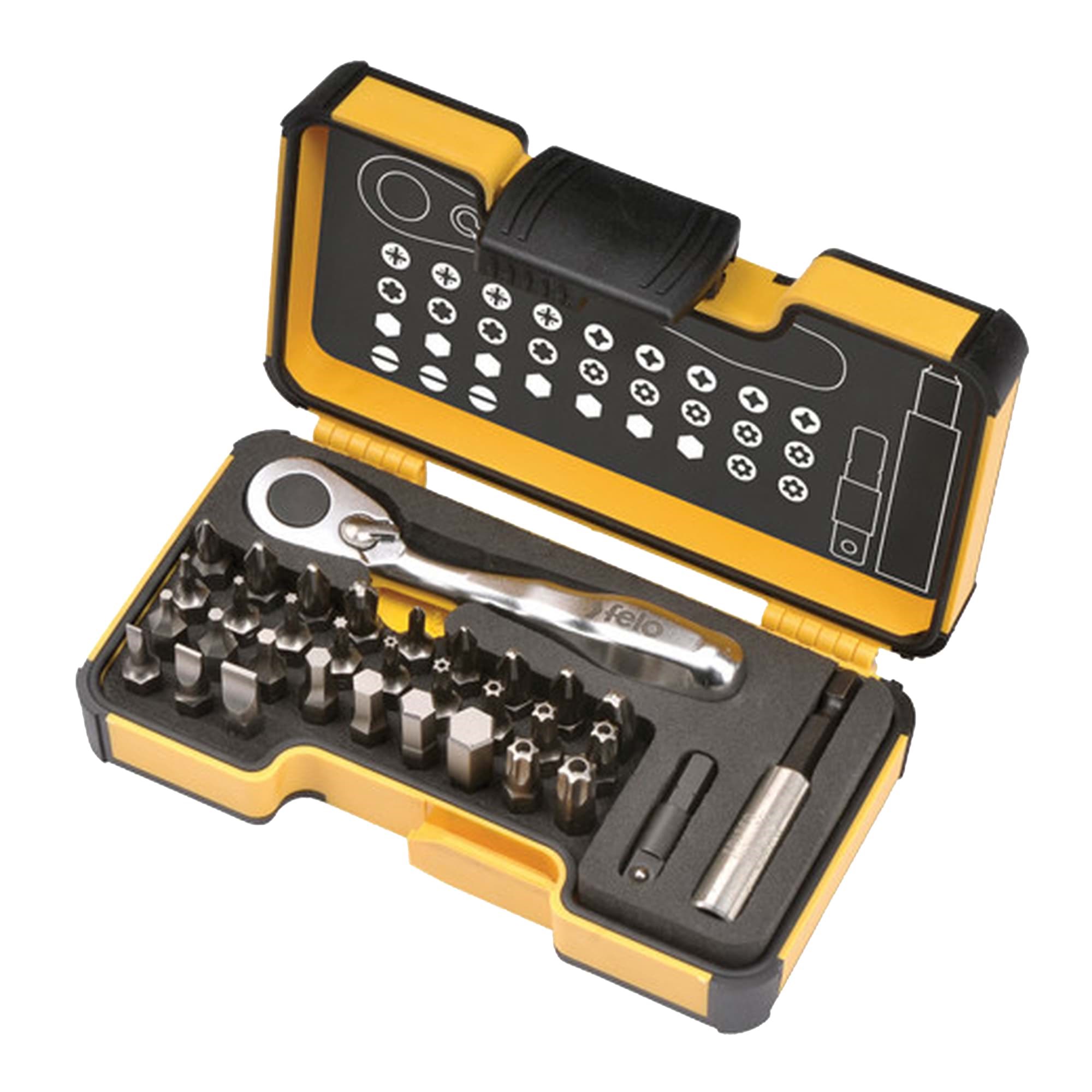 Picture of Felo XS 33 pc Box SL,Hex,PH,PZ,TX Bits Mini Ratchet, Bitholder